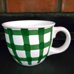 2016 Starbucks Green White Plaid Gingham 14 Oz Coffee Tea Mug Seattle